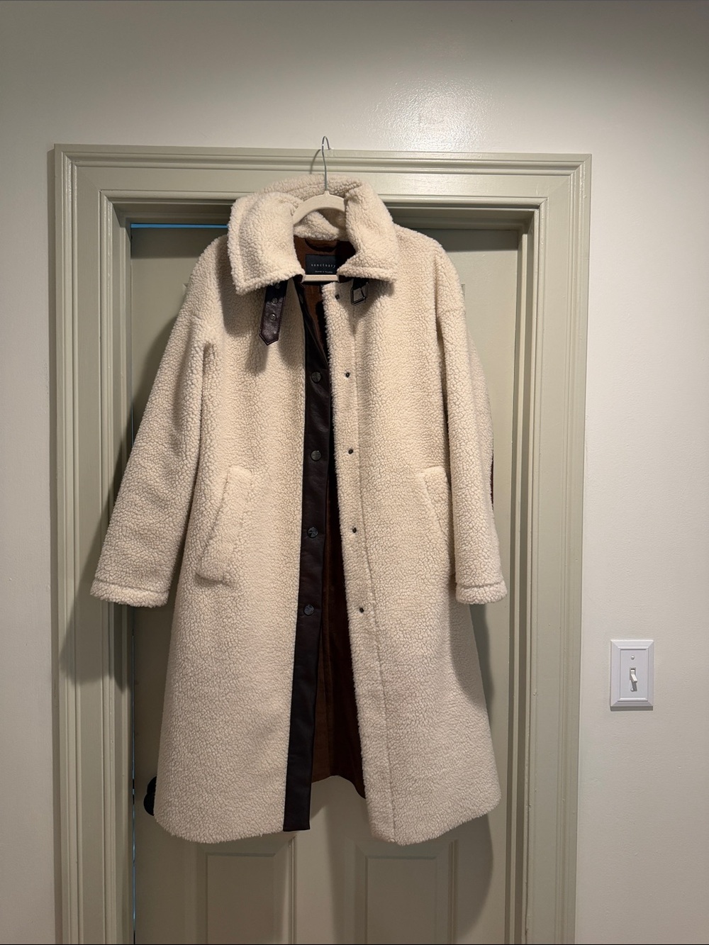 Sanctuary Cream Faux Shearling Teddy Coat with Dark Trim